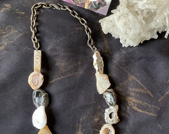 Druzy Cross section beaded necklace