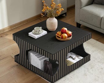 31.5" Mid-Century Modern Square Coffee Table with Storage & Arched Base