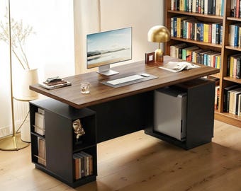 71" Electric Standing Desk with Storage, Charging Station, Privacy Panel