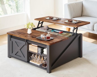 Farmhouse Lift Top Coffee Table with Hidden Storage, 31 Inch Square Center Table