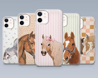Cover per telefono con cavallo, tema equestre e ragazza, per iPhone 17Pro, 16, 15, 14, 13, 12, Samsung S26, S25, S24, S23Fe, A16, A56, Pixel 10, 9Pro