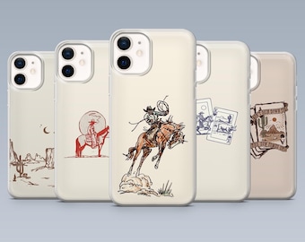 Capa para celular estilo Velho Oeste, com estampa de cowboy, para iPhone 17 Pro, 16, 15, 14, 13, 12, Samsung S25, S24, S23Fe, S22, A16, A26, A56, Pixel 10, 9 Pro.