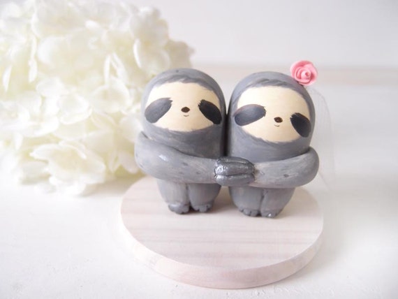 Custom Handmade Wedding Cake Toppers Love Grey Sloth with