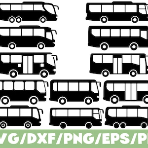 Stadsbuss SVG Silhuett Bundle Transportfordon Clipart Offentlig Buss Set