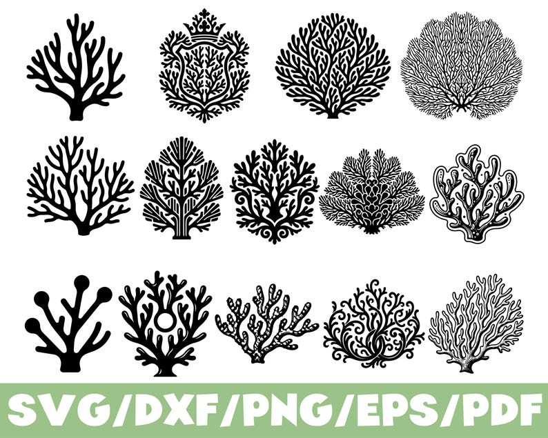 Coral Reef Bundle SVG Silhouette Ocean Sea Coral Clipart Set - Etsy