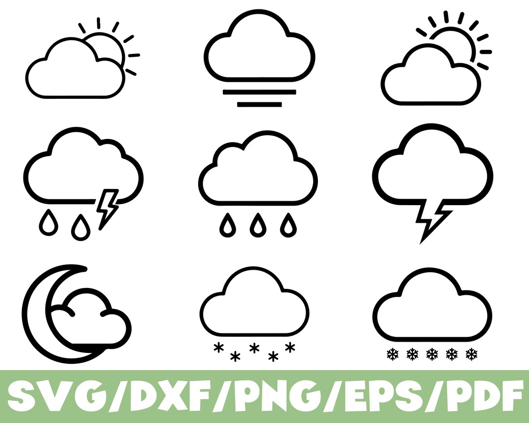 Weather Icons SVG Silhouette Bundle Cloud Rain Sun Snow Storm Clipart ...