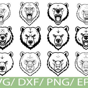 Björnhuvud SVG, Grizzly Silhuett Bundle | Vild Grizzly Maskot Vilda Djur Clipart