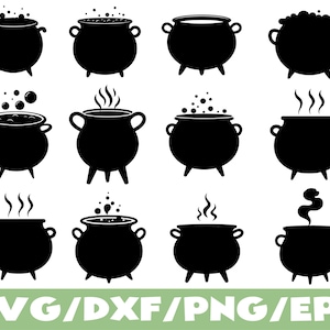 Paquete de siluetas SVG de caldero de bruja / Imágenes prediseñadas de olla de poción de Halloween para manualidades con Cricut