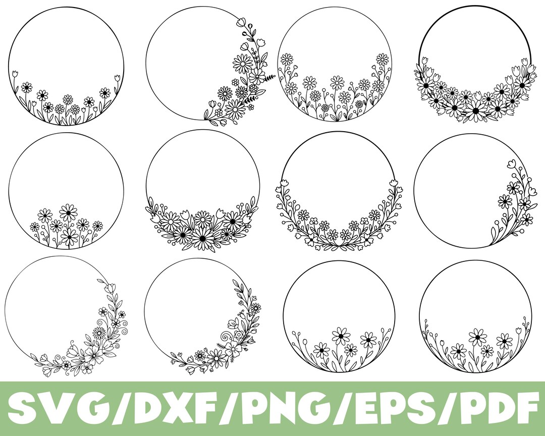Floral Circle Frame Bundle SVG Silhouette Wedding Wreath Border Design ...