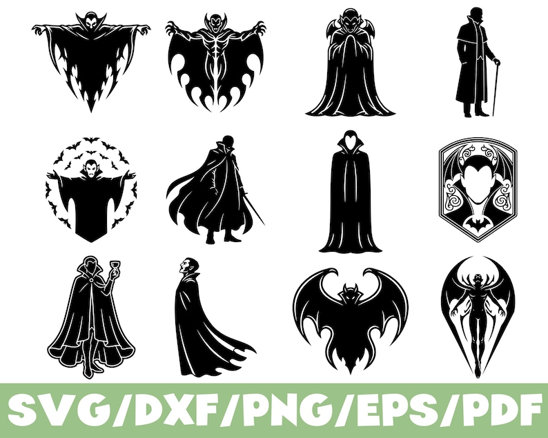 Vampire Dracula SVG Silhouette Bundle Gothic Horror Character Set - Etsy