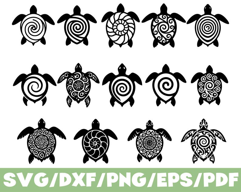 Swirl Turtle Shell Sea Turtle SVG Silhouette Bundle Ocean Animal Mandala Turtle Design Set ...