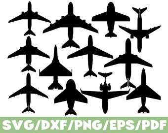 Airplane Bundle SVG Silhouette, Aircraft Shapes Set for Travel Design