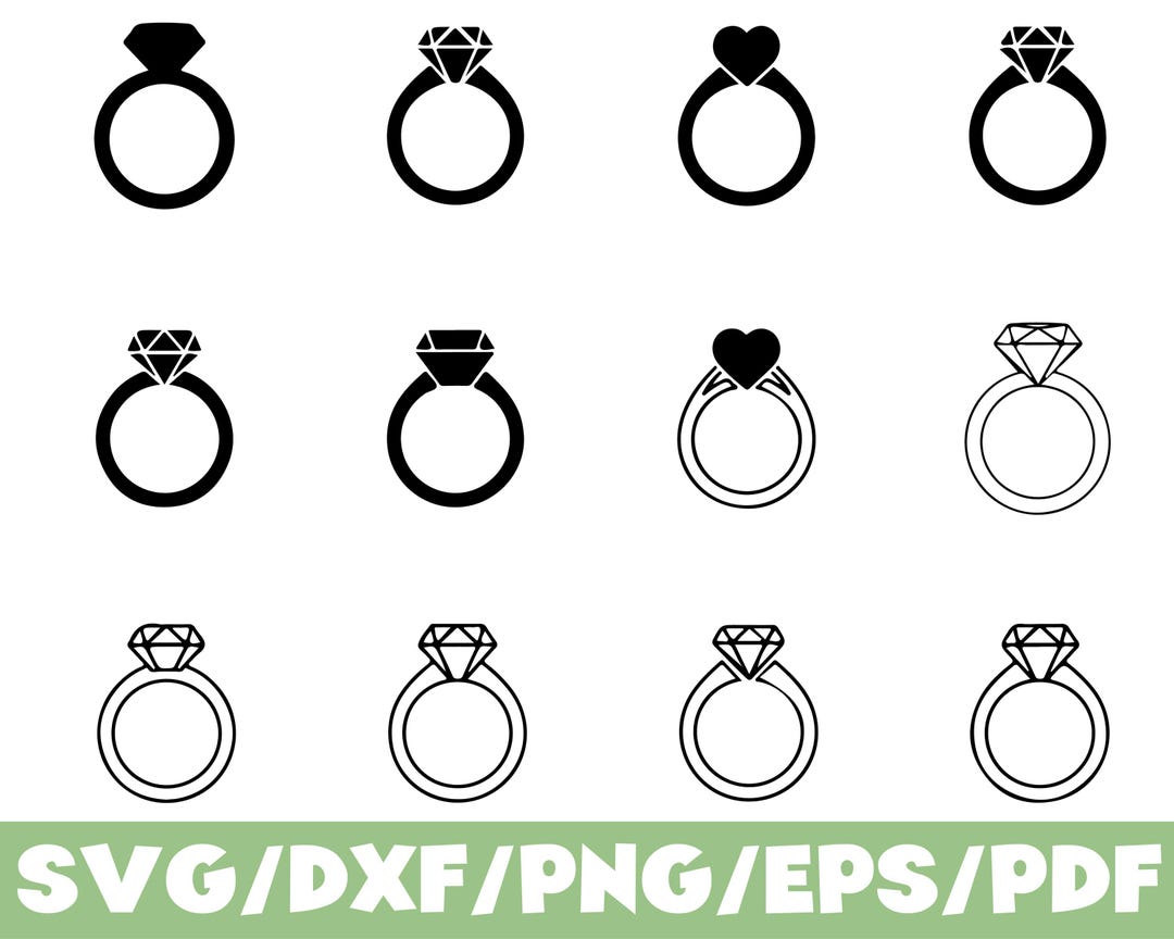 Engagement Ring SVG Silhouette Bundle Diamond Wedding Love Jewelry Set ...