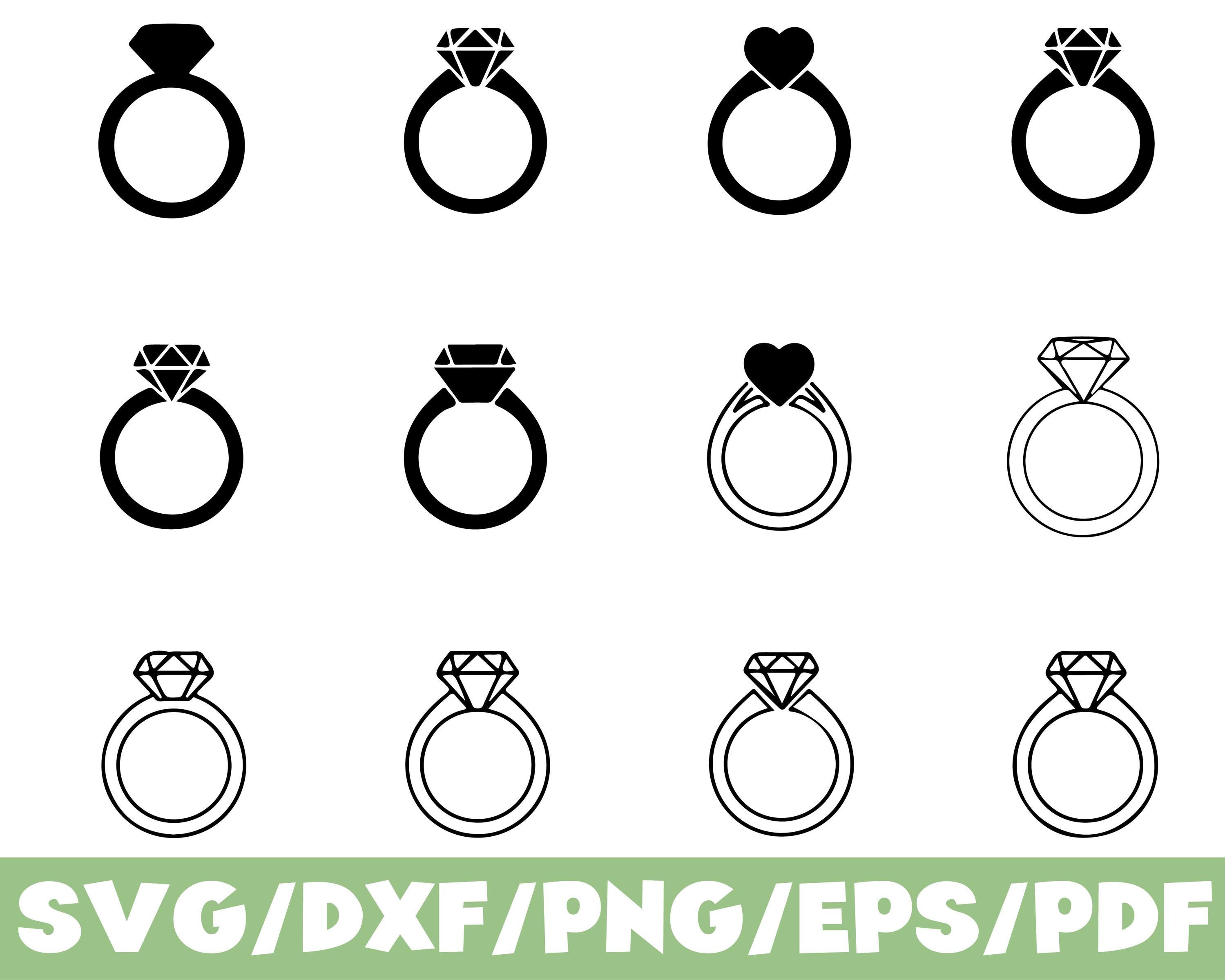 Engagement Ring SVG Silhouette Bundle Diamond Wedding Love Jewelry Set ...