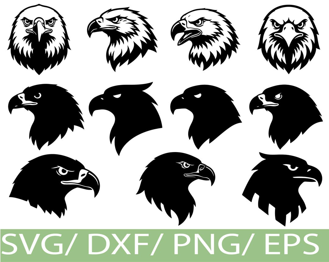 Eagle Head SVG Silhouette Bundle Bald Eagle Face Logos Wildlife Bird ...