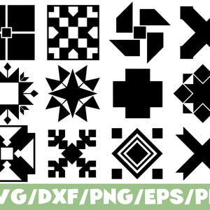 Geometric Quilt Block SVG Silhouette Bundle, Traditional Patchwork Pattern Designs