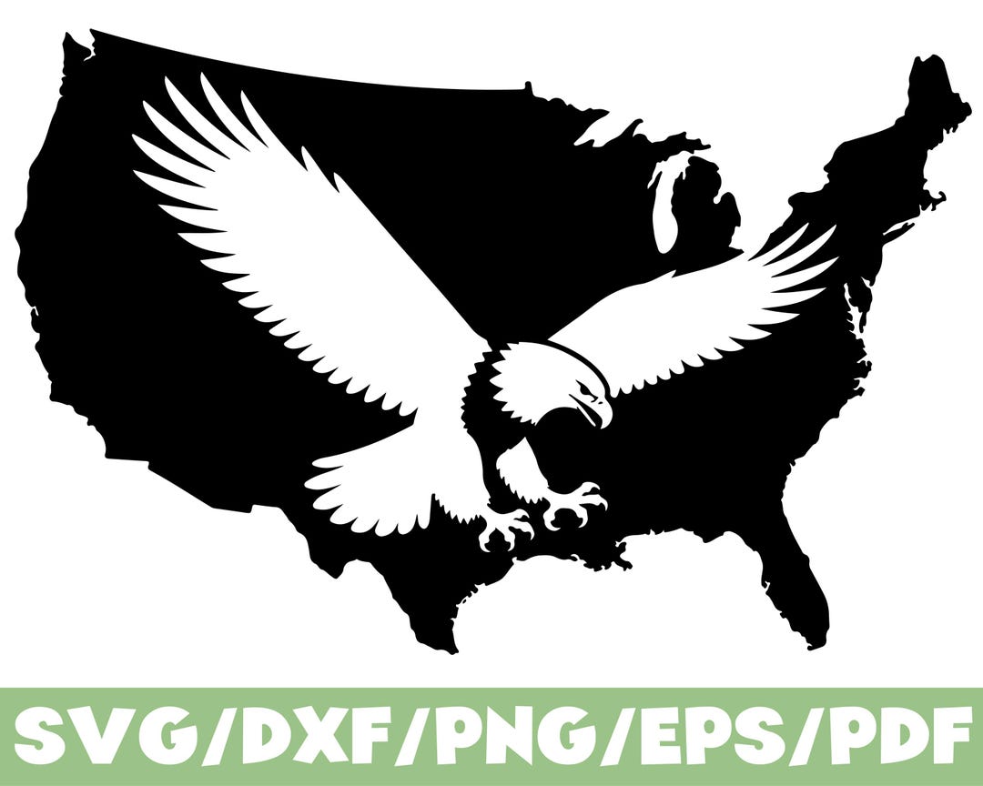 USA Map Eagle SVG Silhouette, American Bald Eagle Patriotic Wildlife ...