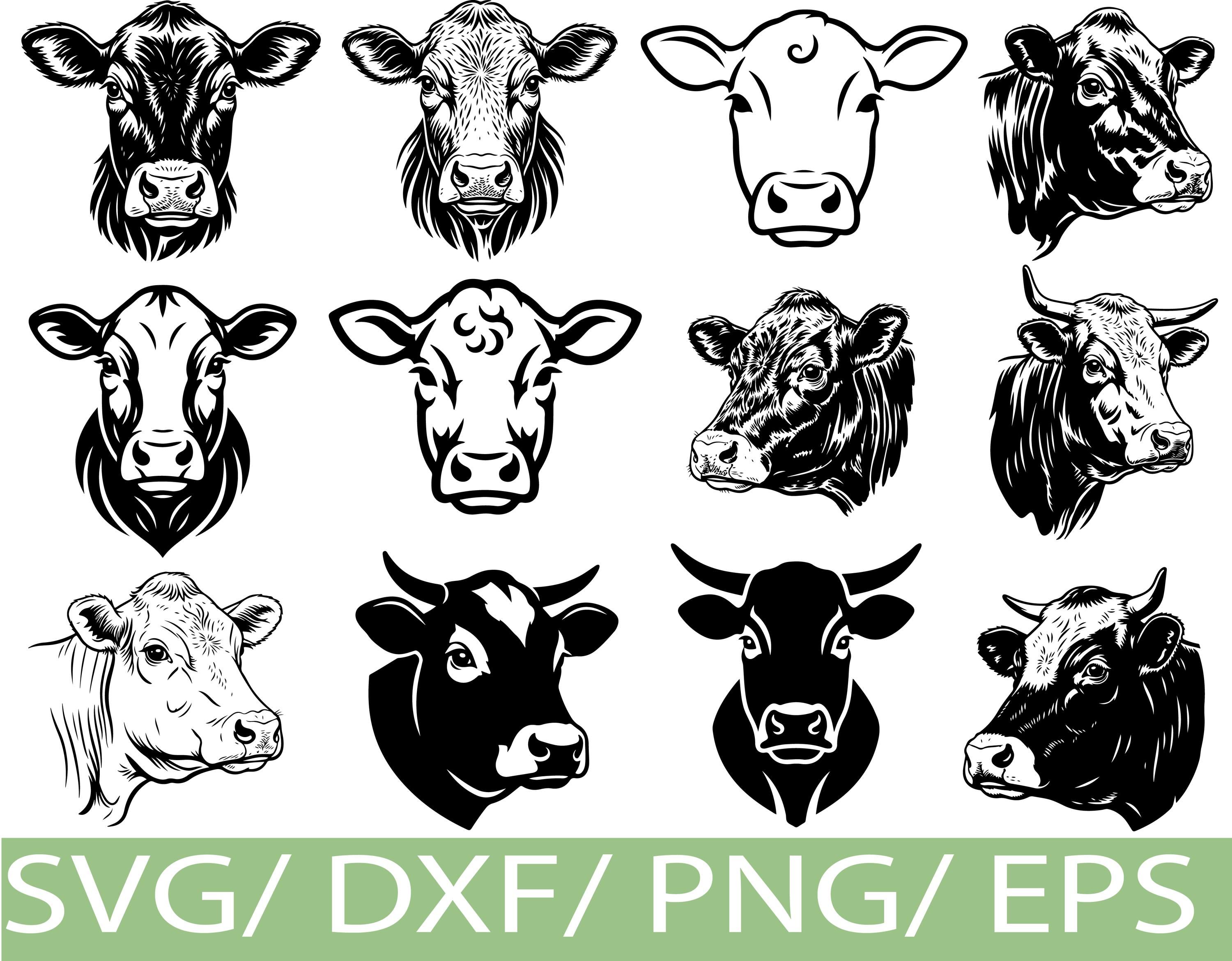 Angus Cow SVG Silhouette Bundle – Black Cattle Head Farm Animal ...