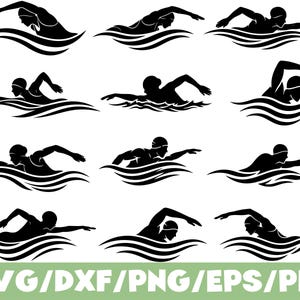 Simning SVG Silhouette Bundle, Tävlingssimmare och Vattensporter Ikoner