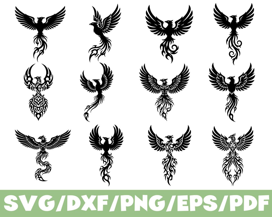 Phoenix Bird SVG Silhouette Bundle Mythical Fire Bird Clipart Set - Etsy
