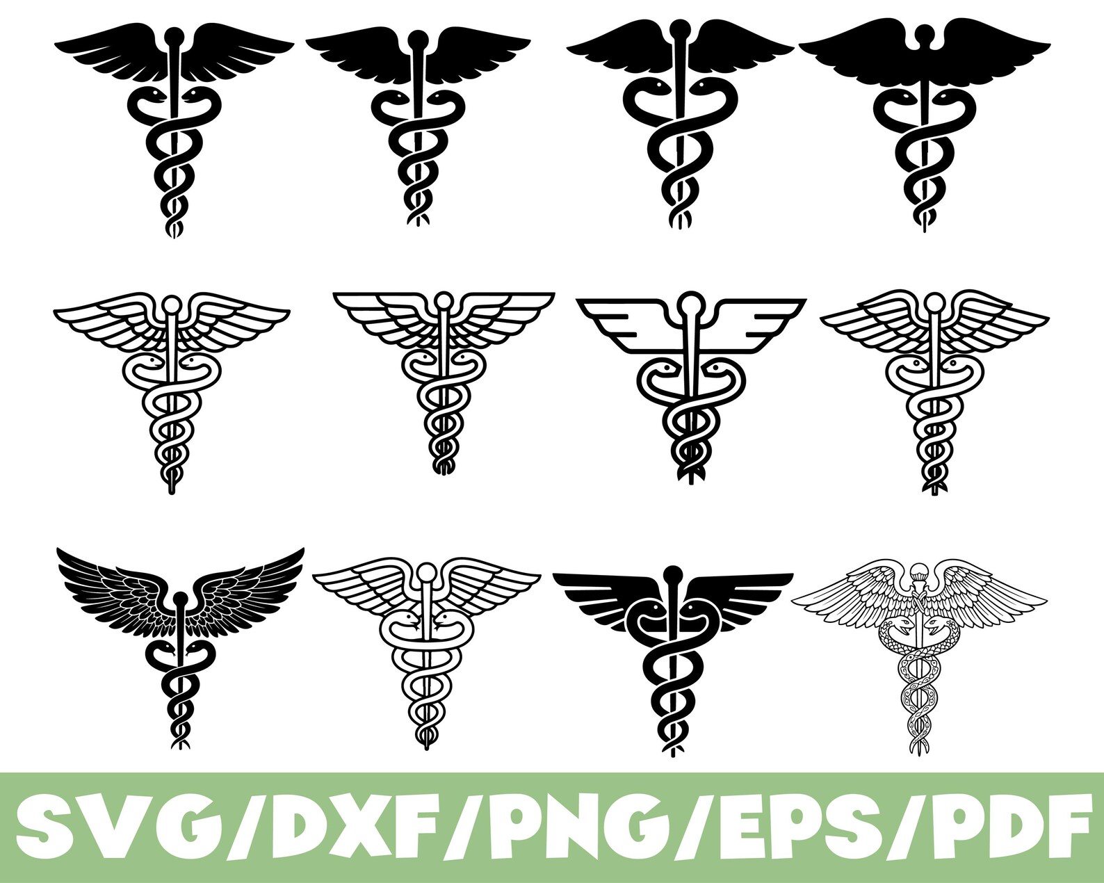 Medical Caduceus Symbol SVG Silhouette Bundle Healthcare Emblem Clipart ...
