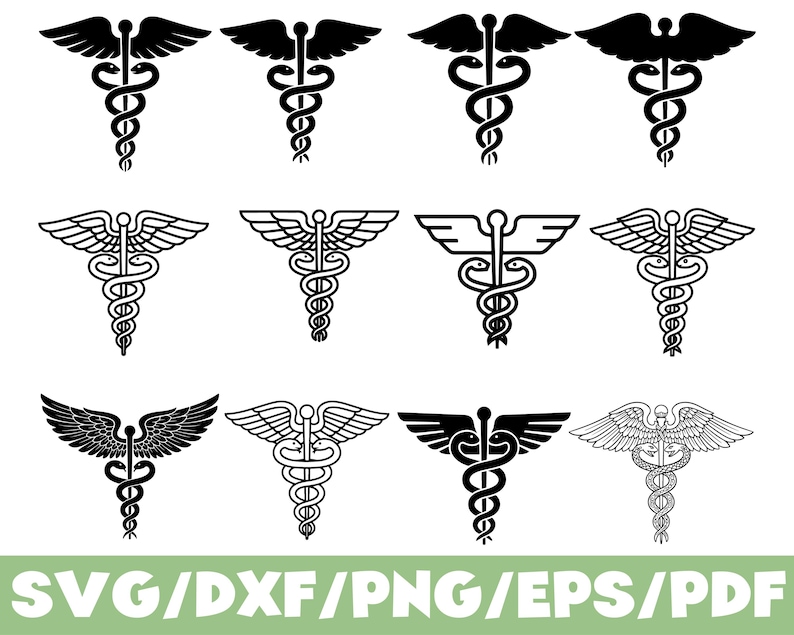 Medical Caduceus Symbol SVG Silhouette Bundle Healthcare Emblem Clipart ...