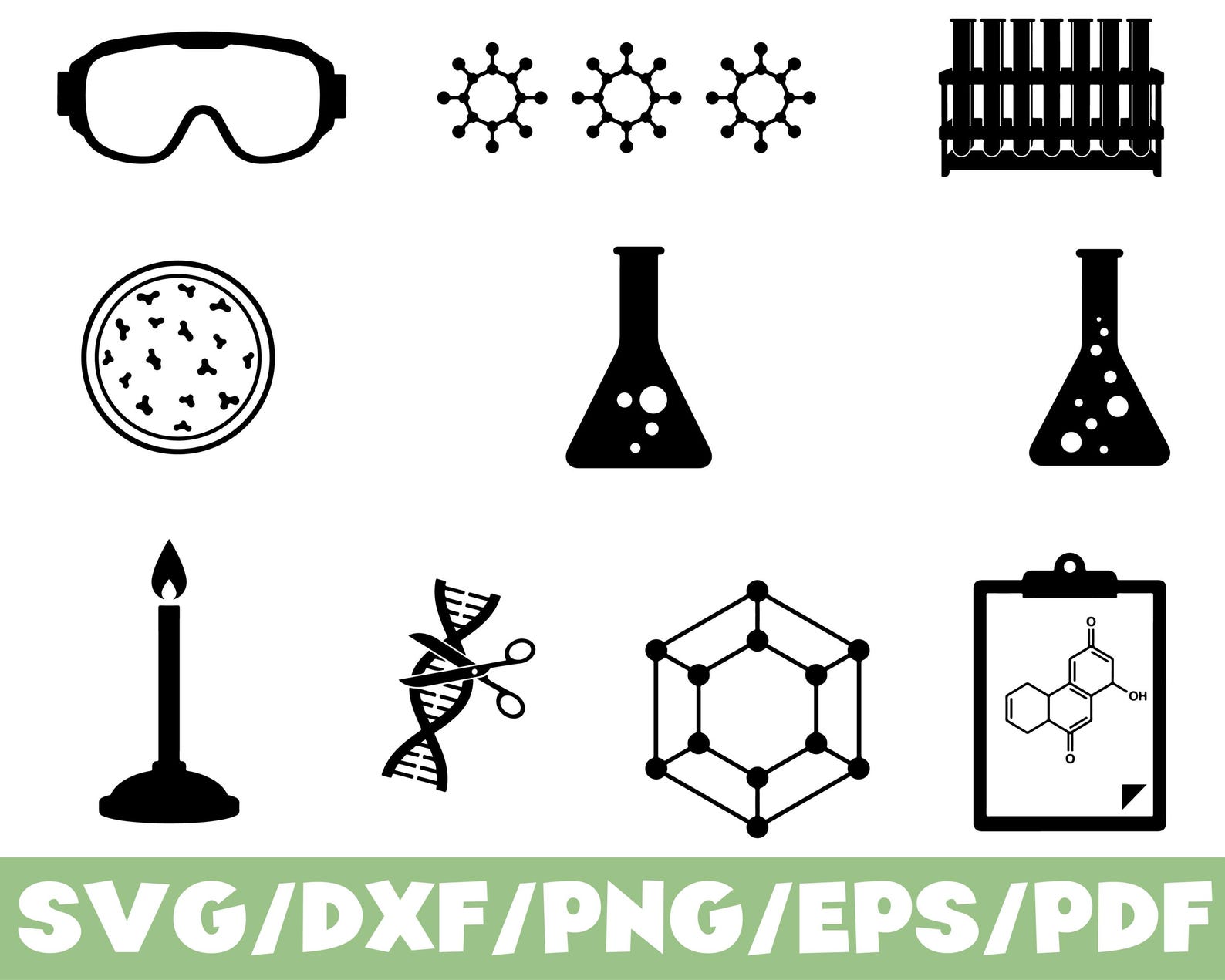 Science Lab Icons Bundle SVG Silhouette Chemistry Biology Clipart Set ...