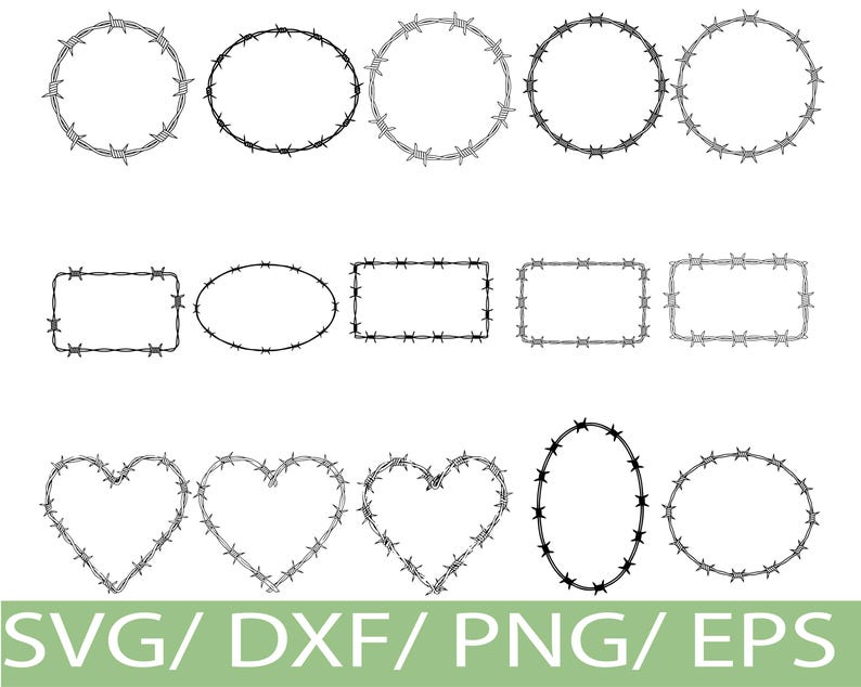Barbed Wire Frame SVG Silhouette Bundle | Rustic Circle Heart Rectangle ...