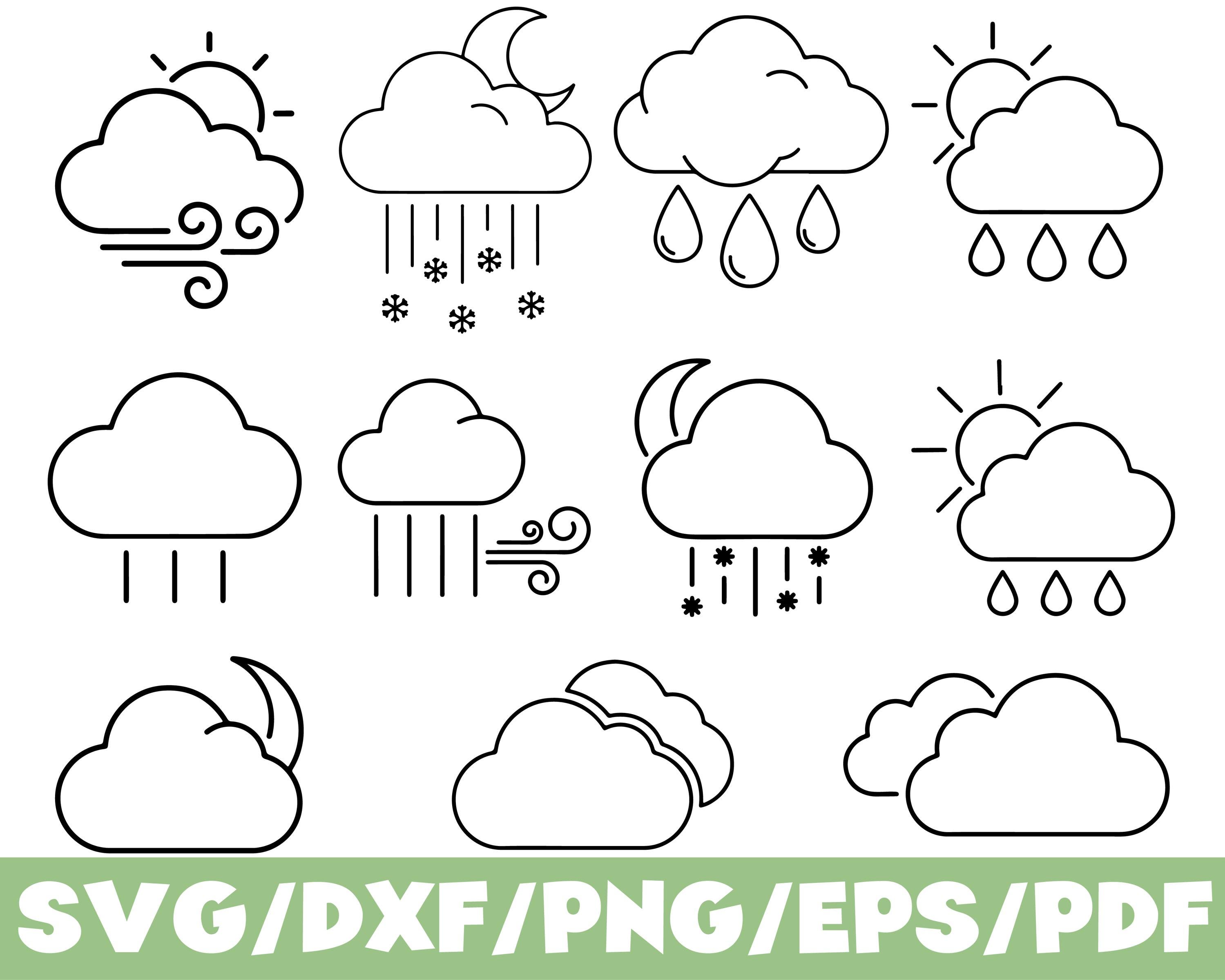 Weather Icons SVG Silhouette Bundle, Cloud Rain Sun Snow Forecast ...