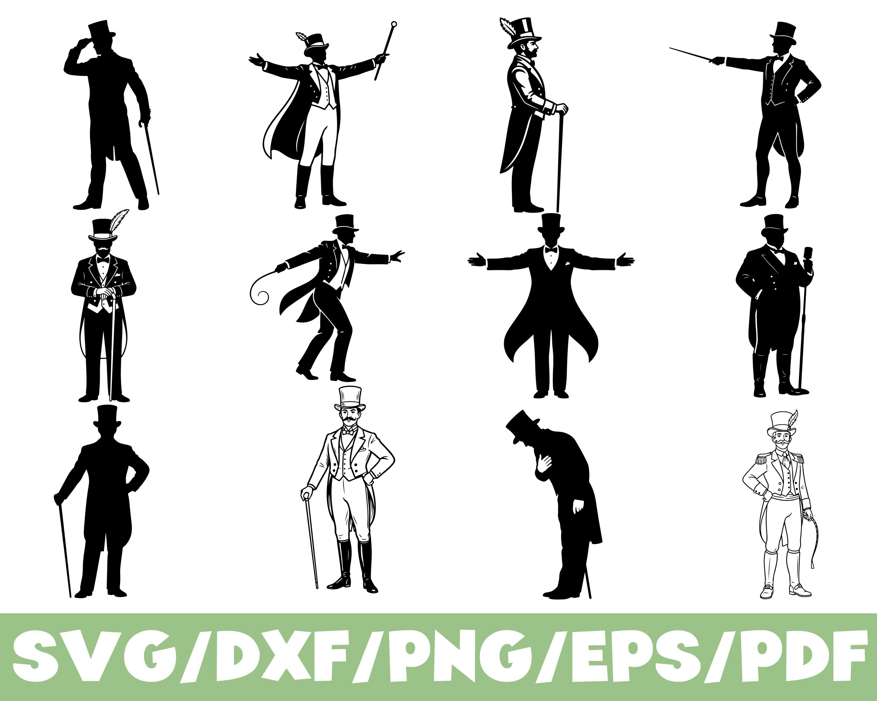 Victorian Gentleman SVG Silhouette Bundle Vintage Top Hat Cane Set - Etsy