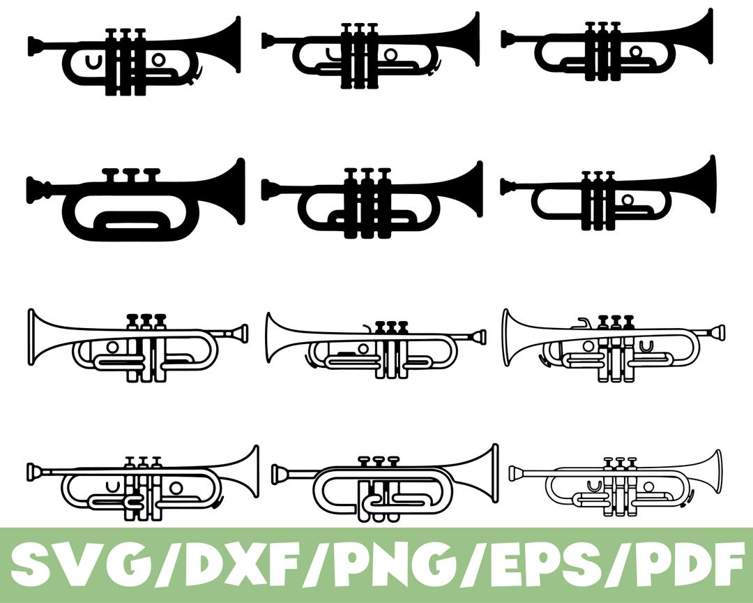 Trumpet SVG Silhouette Bundle Brass Instrument Music Clipart Designs - Etsy