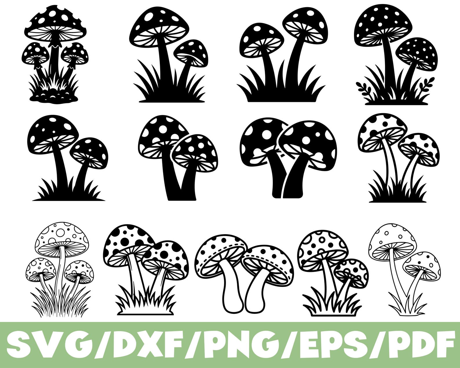 Multiple Toadstool Outline Mushroom SVG Silhouette Bundle Forest Toadstool Outline Clipart Set - Etsy