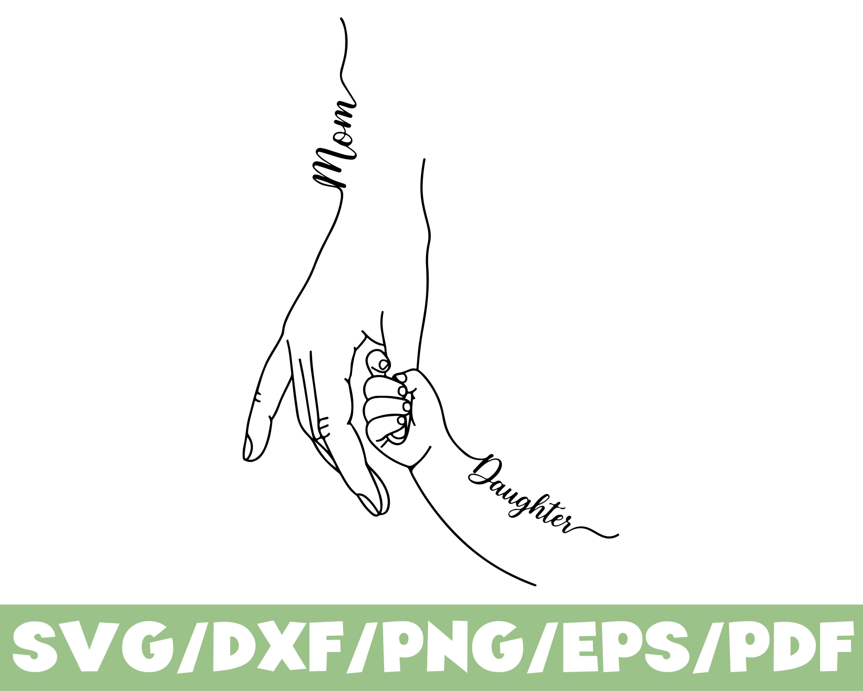Mother Daughter Holding Hands SVG Silhouette, Love Line Art Minimal ...
