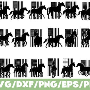 Running Horse with American Flag SVG Silhouette Bundle for Cricut & Craft
