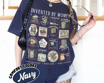 Koszulka „Invented By Women”, koszulka „Comfort Colors”, koszulka „Kobiety w nauce”, feministyczny prezent STEM, koszulka „Girls Will Be Girls”