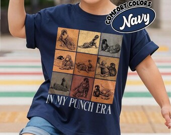Koszulka z nadrukiem "In My Punch Era Comfort Colors", koszulka z nadrukiem "Hugging Monkey", koszulka z uroczą małpką, prezent dla miłośnika zwierząt, modna, estetyczna koszulka z grafiką