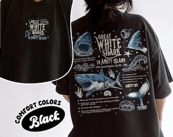 Koszulka Amity Island Comfort Colors, koszulka z rekinem białym, zabawna koszulka z filmu "Tydzień rekina", prezent inspirowany filmem "Szczęki"