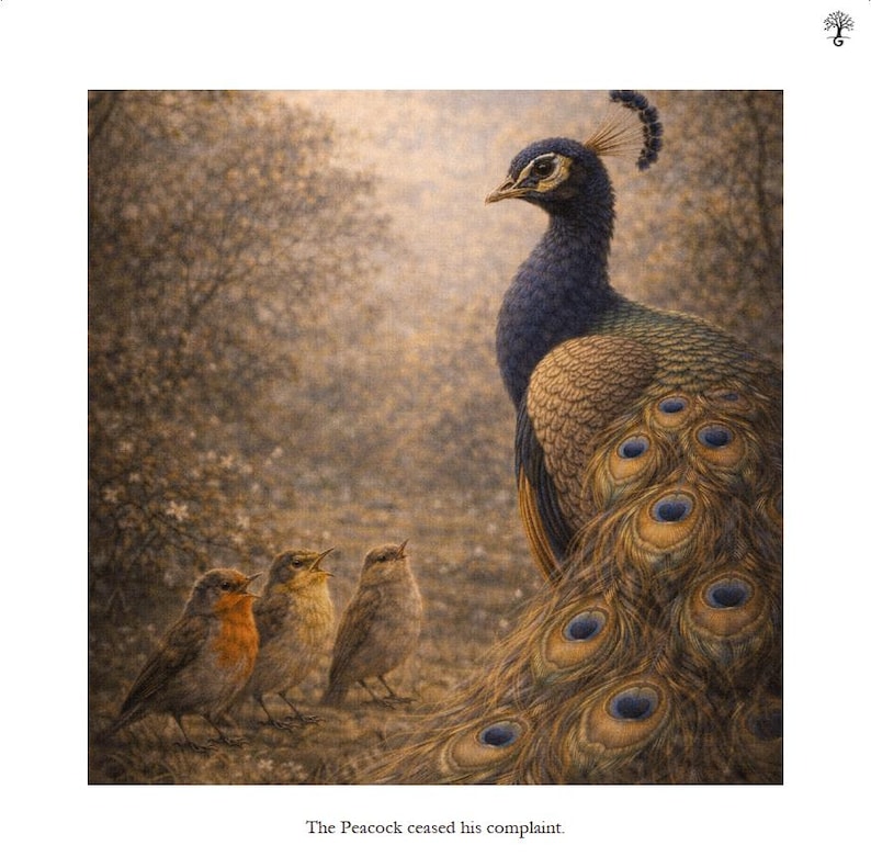 The Peacock’s Complaint | Aesop’s Fables Illustrated | Vintage Fine Art ...