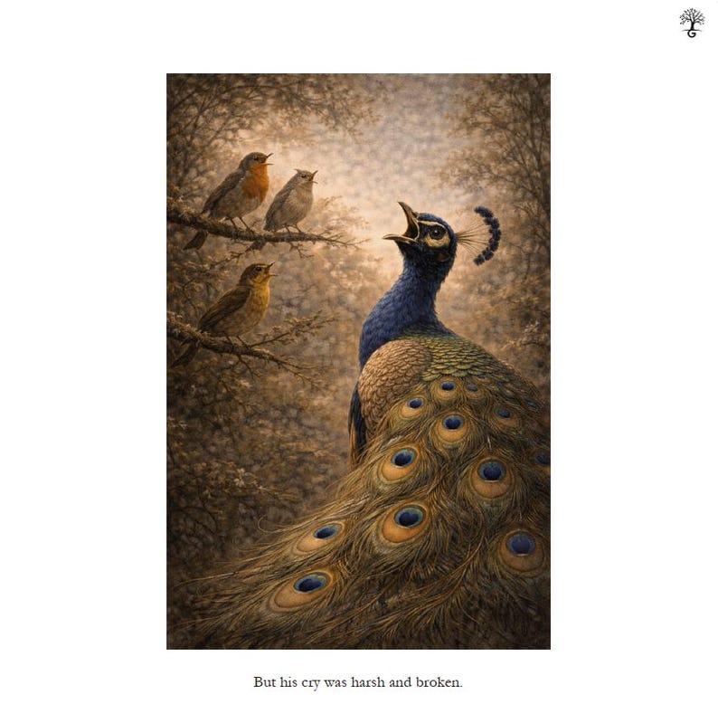 The Peacock’s Complaint | Aesop’s Fables Illustrated | Vintage Fine Art ...