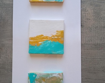 Mini Abstract Painting Set – 4x4 Original Art – Small Gift Idea – Fluid Art Minis
