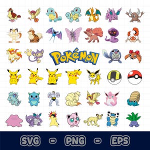 Pokemon Clipart. Pikachu Character Bundle, PNG, SVG and EPS for Cricut Vector Cut File, Instant Download.