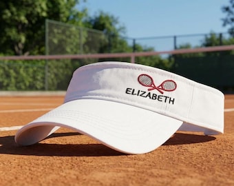 Visera de tenis bordada personalizada, gorra con texto personalizado, visera con el nombre del equipo, gorra con forma de raqueta de tenis, regalo para tenistas.