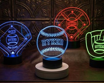 Lámpara de noche LED personalizada con diseño de béisbol, letrero personalizado para dormitorio, decoración para habitación deportiva, regalo de béisbol para niños, luz nocturna infantil.