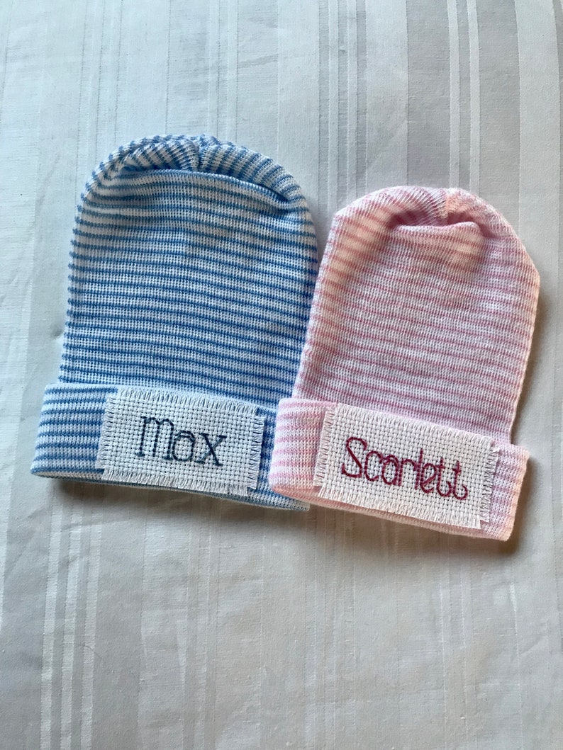 Twins newborn hats for both baby boy and baby girl twins by Infanteenie Beenie