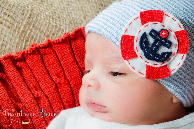 Baby Boy Newborn Hospital Hat Newborn Boy Blue and White Etsy