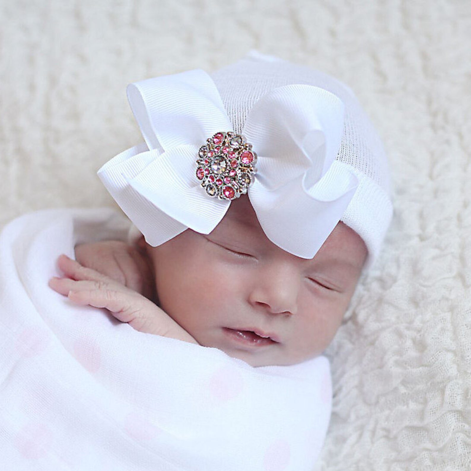White Baby Hat White Baby Bow White Newborn Hat or Pink Baby | Etsy