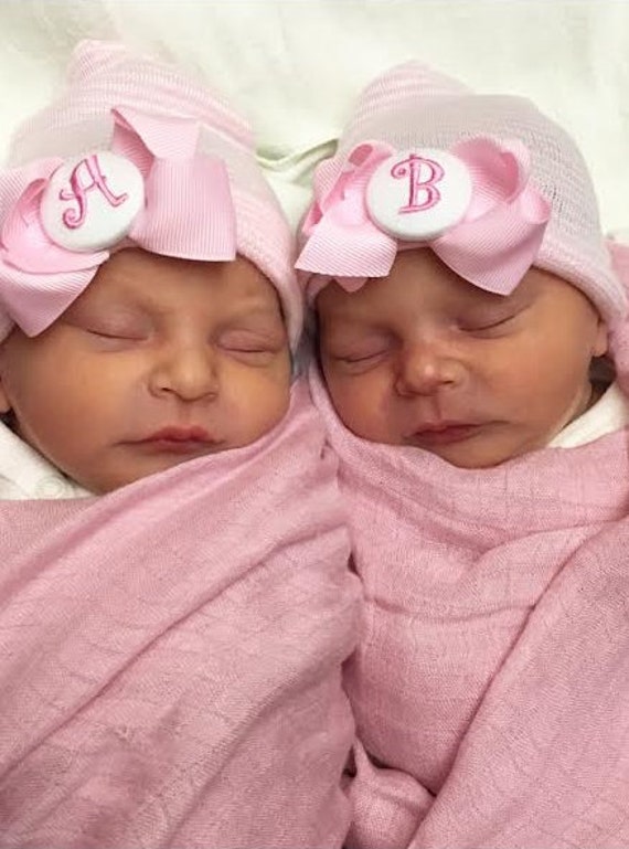 Twins newborn hats for both baby boy and baby girl twins by Infanteenie