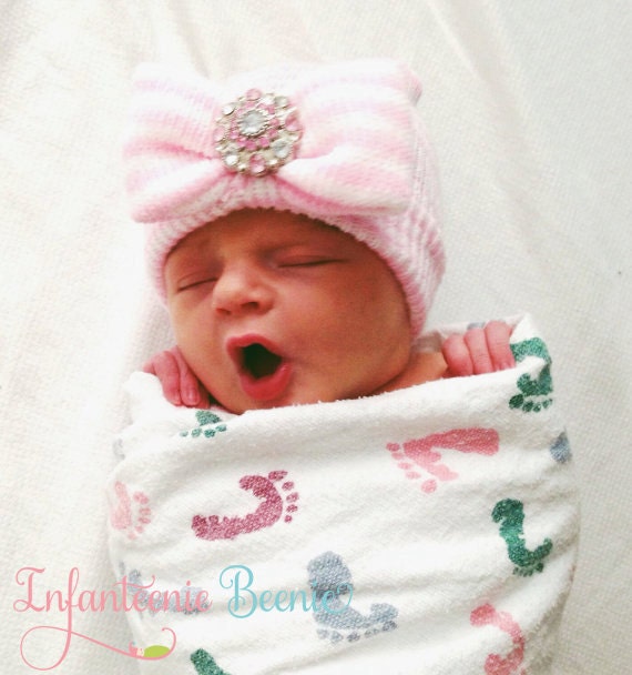 Bow Light Pink Newborn Hospital Hat 
