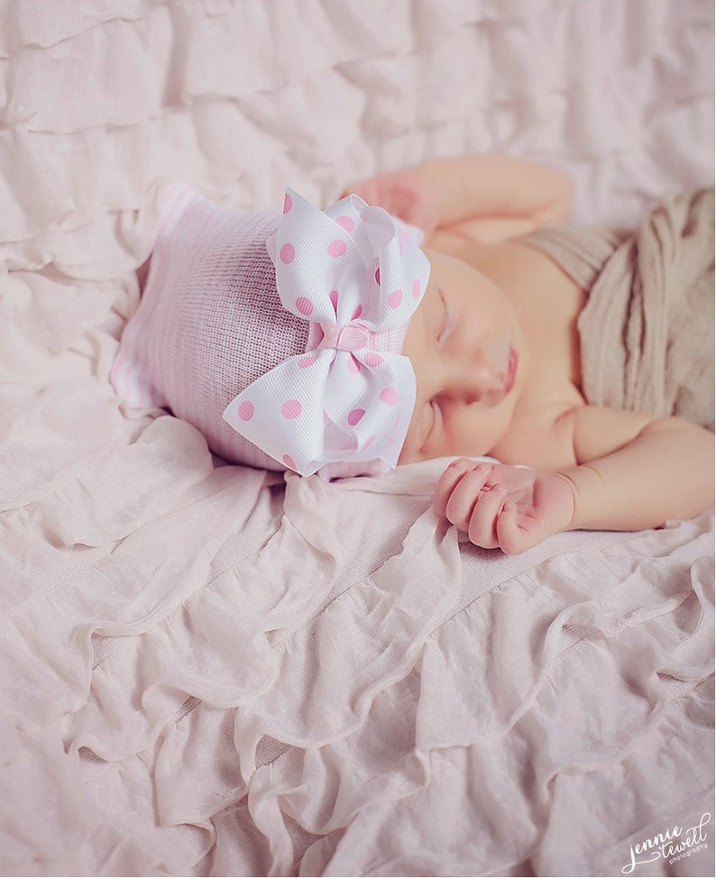 Newborn Hat Newborn Hospital Hat With Bow Newborn Girl Etsy