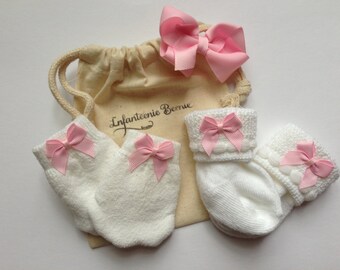 Newborn Girl sock and mitten set baby sock and mitten set newborn mittens newborn socks baby mittens baby socks NEWBORN HAT option
